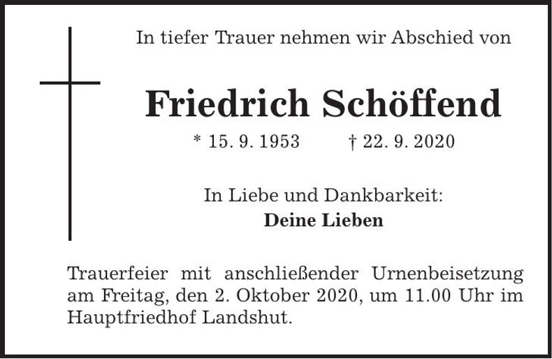Traueranzeige Friedrich Schöffend