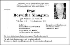 Traueranzeige Sinngrün Roswitha