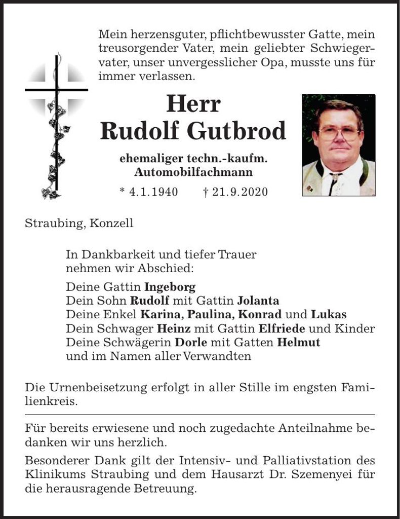 Traueranzeige Rudolf Gutbrod