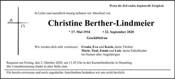 Traueranzeige Christine Berther-Lindmeier