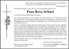 Traueranzeige Rosa Schart