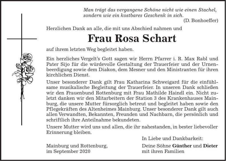 Traueranzeige Rosa Schart