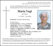 Traueranzeige Maria Vogl