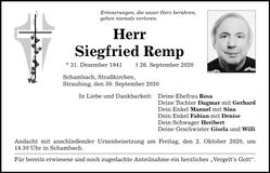 Traueranzeige Siegfried Remp
