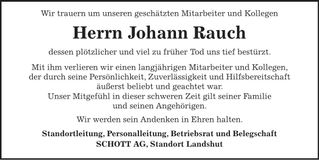 Traueranzeige Johann Rauch