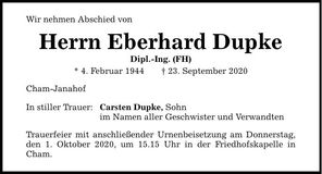Traueranzeige Eberhard Dupke