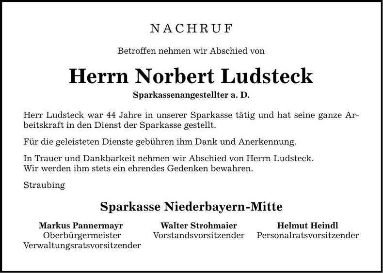 Traueranzeige Norbert Ludsteck