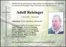 Traueranzeige Adolf Reisinger