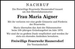 Traueranzeige Maria Aigner