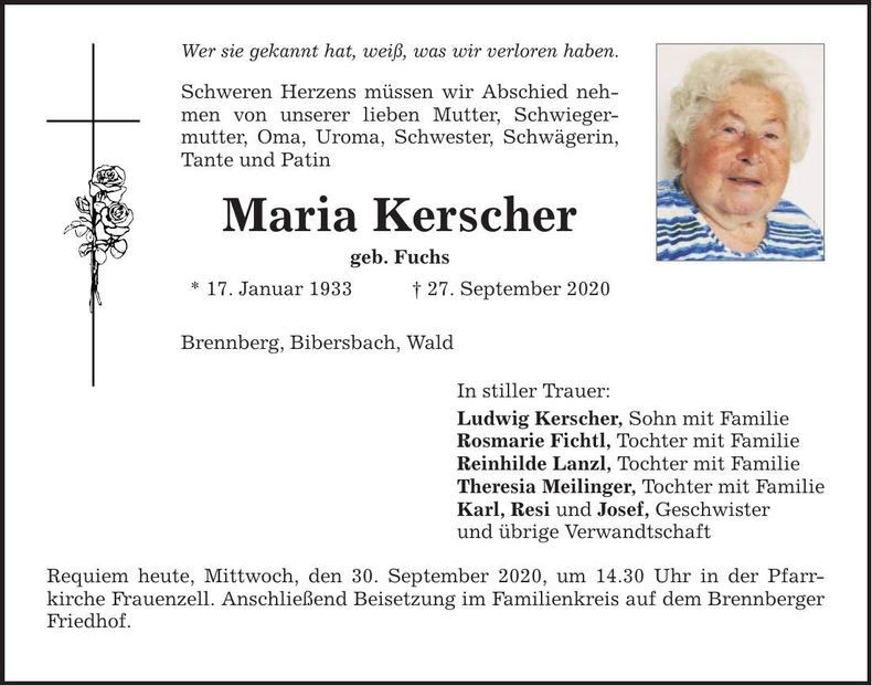 Traueranzeige Maria Kerscher
