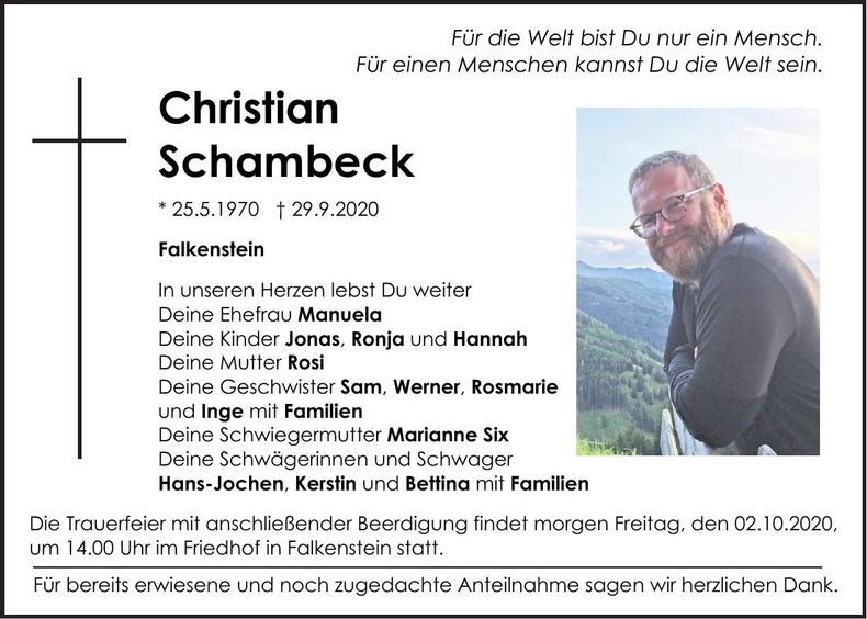 Traueranzeige Christian Schambeck