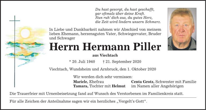 Traueranzeige Piller Hermann