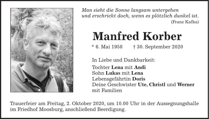 Traueranzeige Manfred Korber