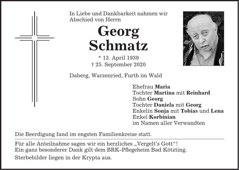 Traueranzeige Georg Schmatz