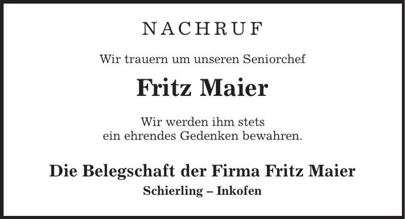 Traueranzeige Fritz Maier