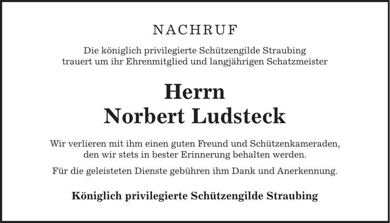 Traueranzeige Norbert Ludsteck