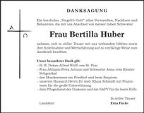 Traueranzeige Bertilla Huber