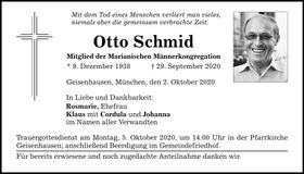 Traueranzeige Otto Schmid