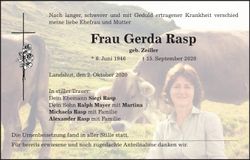 Traueranzeige Gerda Rasp