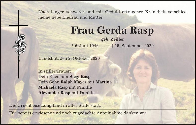 Traueranzeige Gerda Rasp