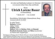 Traueranzeige Ulrich Bauer
