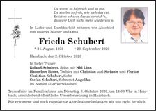 Traueranzeige Frieda Schubert