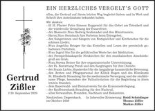 Traueranzeige Gertrud Zißler