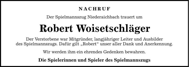 Traueranzeige Robert Woisetschläger