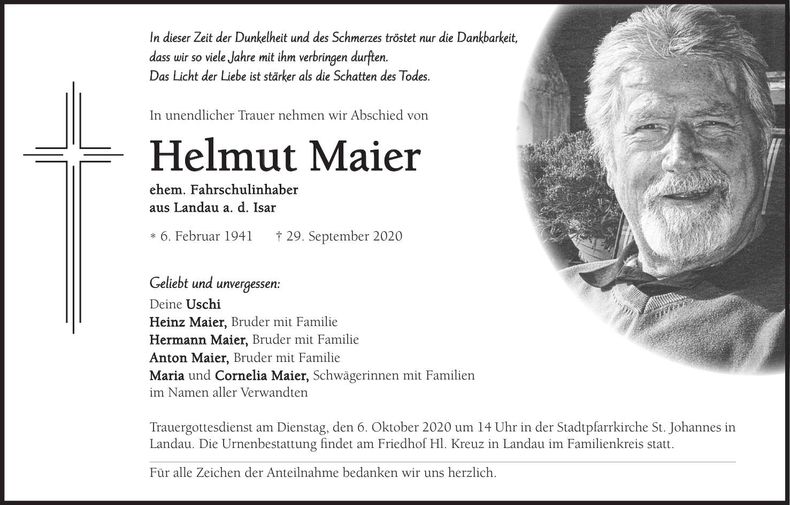 Traueranzeige Helmut Maier