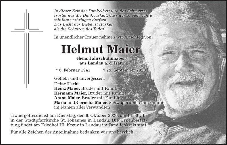 Traueranzeige Helmut Maier