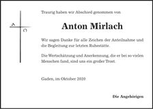 Traueranzeige Anton Mirlach
