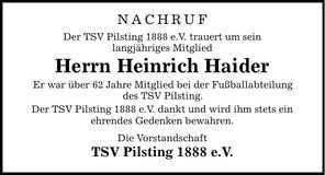 Traueranzeige Heinrich Haider
