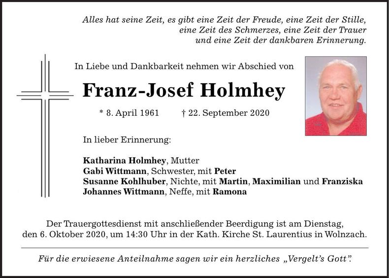 Traueranzeige Franz-Josef Holmhey