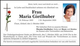 Traueranzeige Maria Gietlhuber