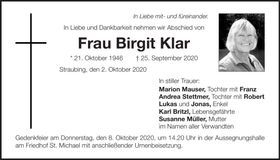 Traueranzeige Birgit Klar