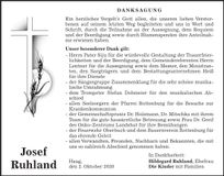 Traueranzeige Josef Ruhland
