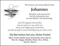 Traueranzeige Johannes Piller