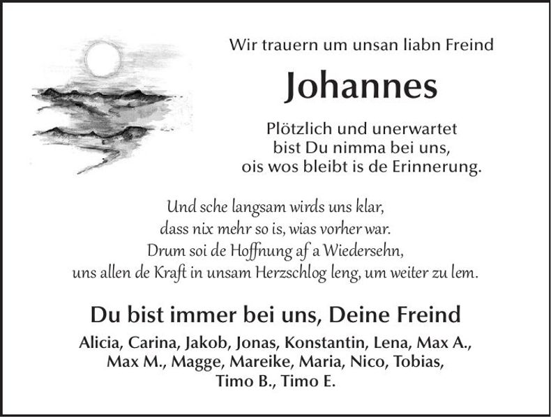 Traueranzeige Johannes Piller
