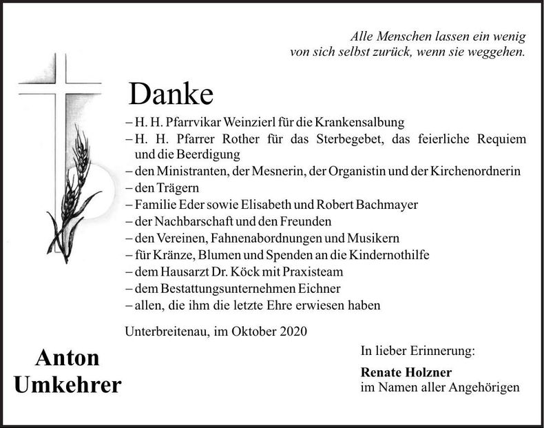 Traueranzeige Anton Umkehrer