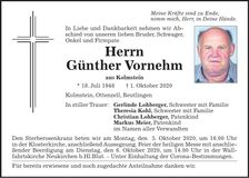 Traueranzeige Günther Vornehm