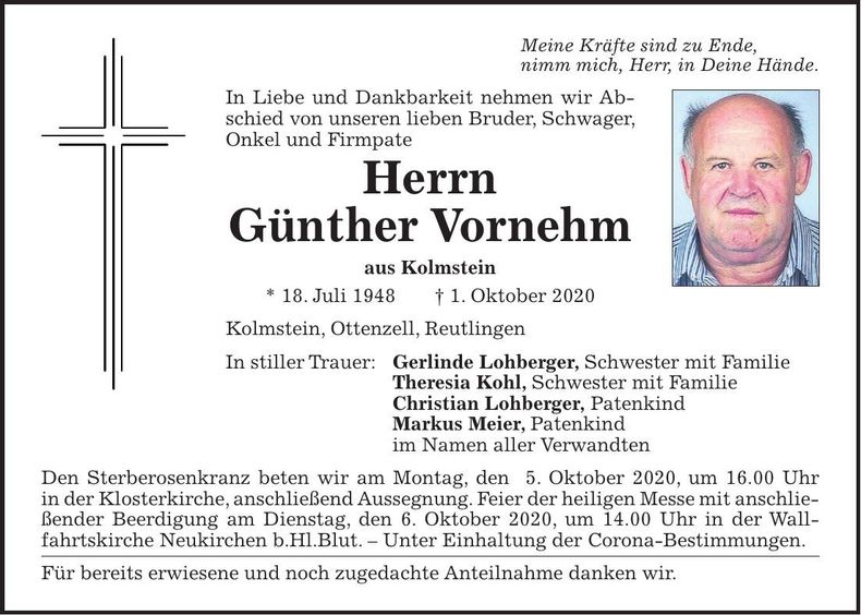 Traueranzeige Günther Vornehm