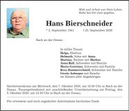 Traueranzeige Hans Bierschneider