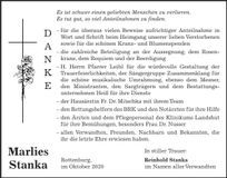 Traueranzeige Marlies Stanka