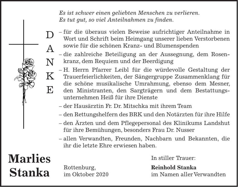 Traueranzeige Marlies Stanka
