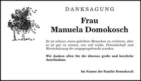 Traueranzeige Manuela Domokosch