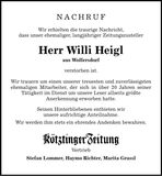 Traueranzeige Willi Heigl