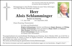 Traueranzeige Alois Schlamminger