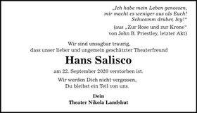 Traueranzeige Hans Salisco