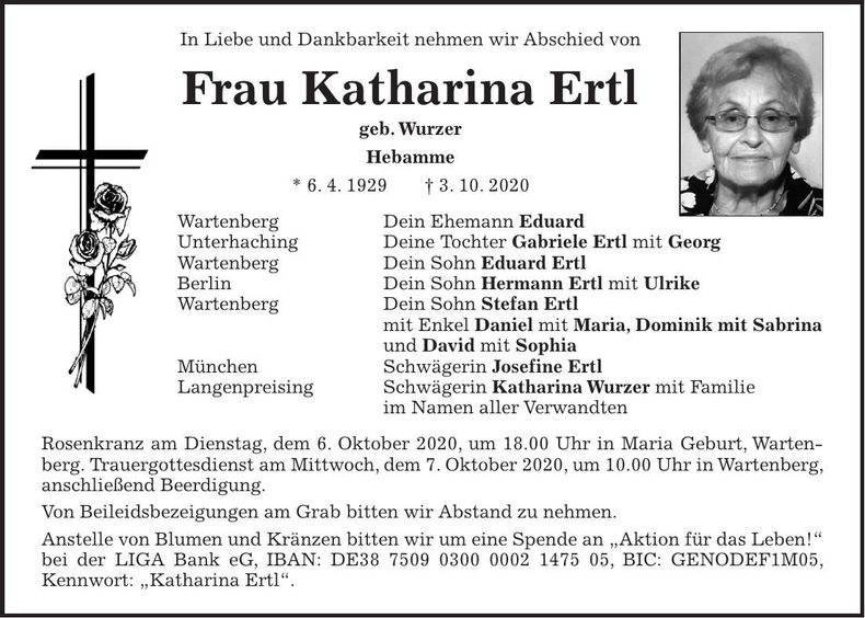 Traueranzeige Katharina Ertl
