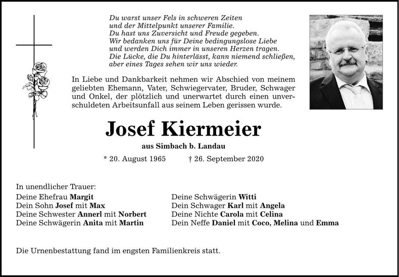 Traueranzeige Josef Kiermeier
